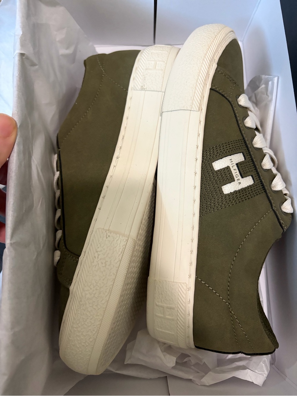 Tommy Hilfiger Olive Low-Top Sneakers with Cream Soles